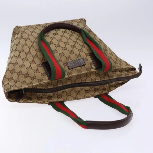 GUCCI GG Canvas Web Sherry Line Tote Bag Beige Silver - Picture 6 of 16